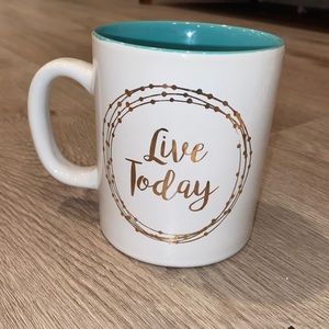 Love Your Mug “Live Today” White and Turquoise Mug